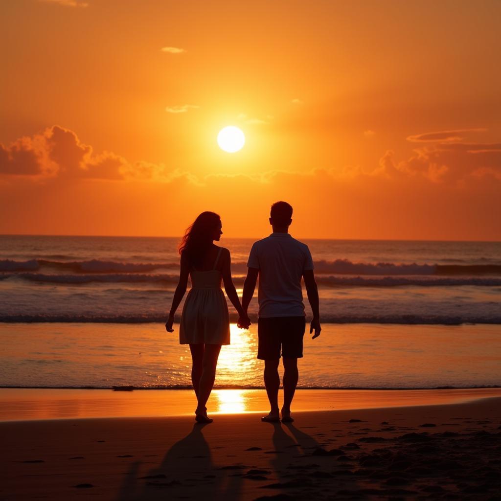 Romantic Pron Movie Couple on Beach at Sunset