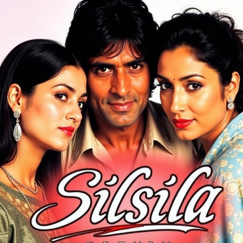 Silsila Movie Poster Featuring Amitabh Bachchan, Jaya Bachchan, and Rekha