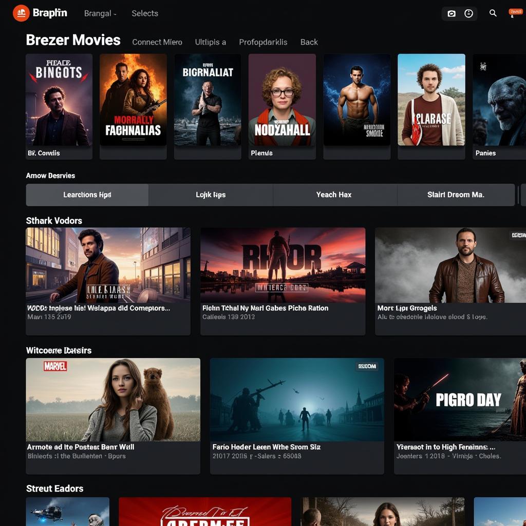 Streaming platform interface with selection of brezer movies