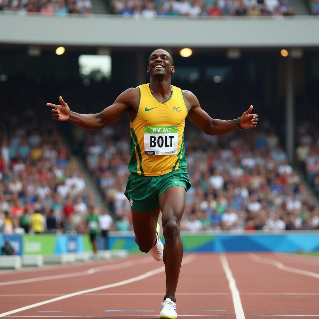 Usain Bolt winning the 100m race at London 2012