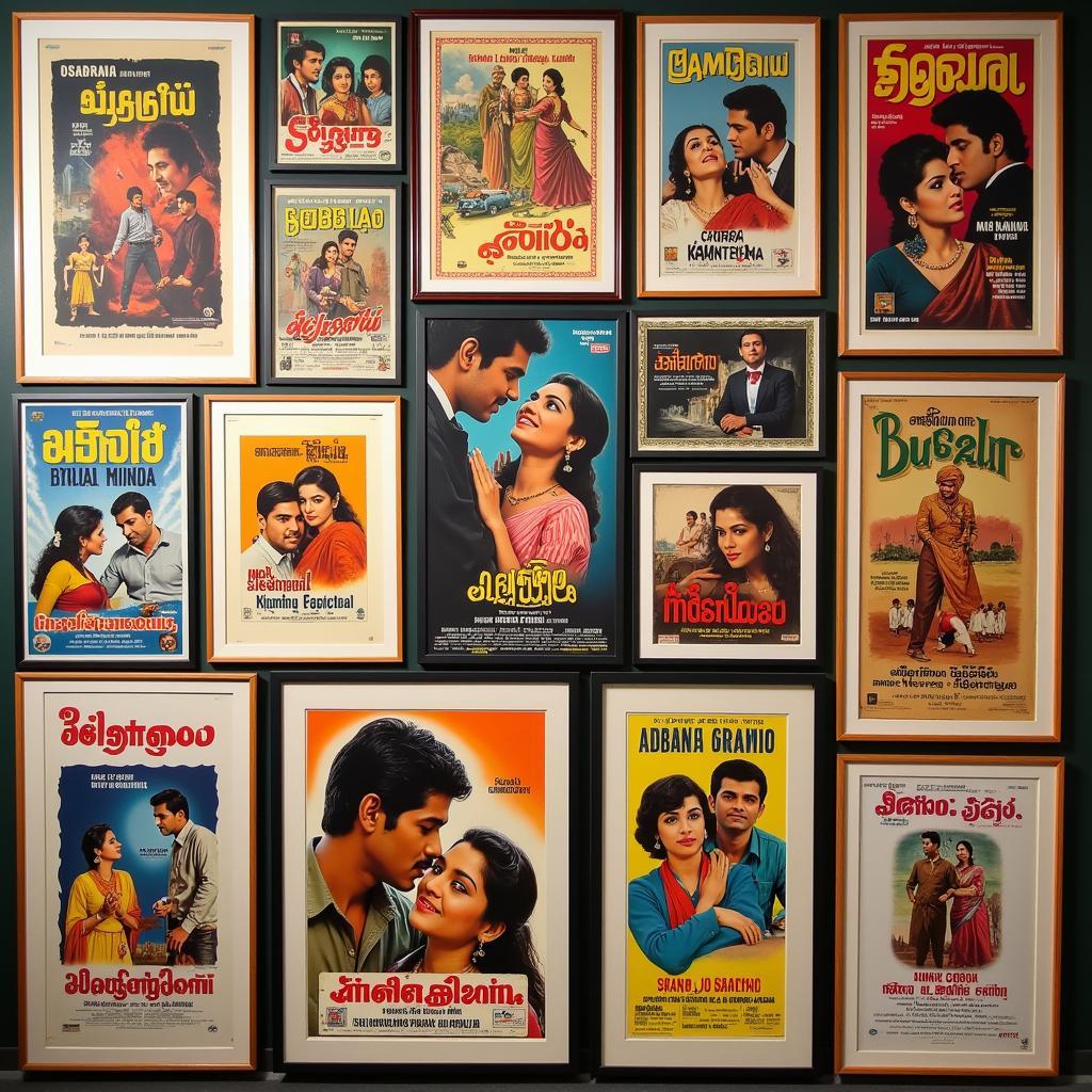 Vintage Malayalam Film Posters Displayed in a Museum