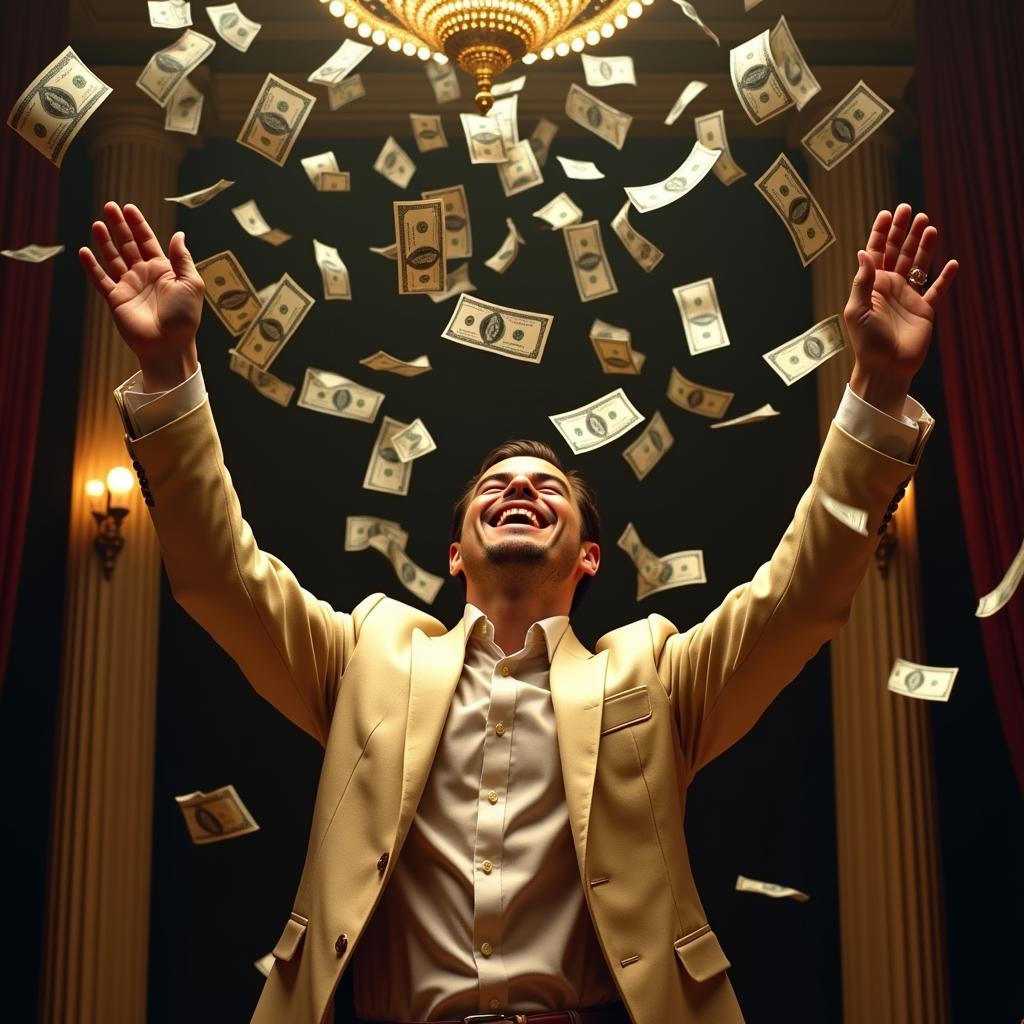 Jordan Belfort throwing money in "The Wolf of Wall Street"