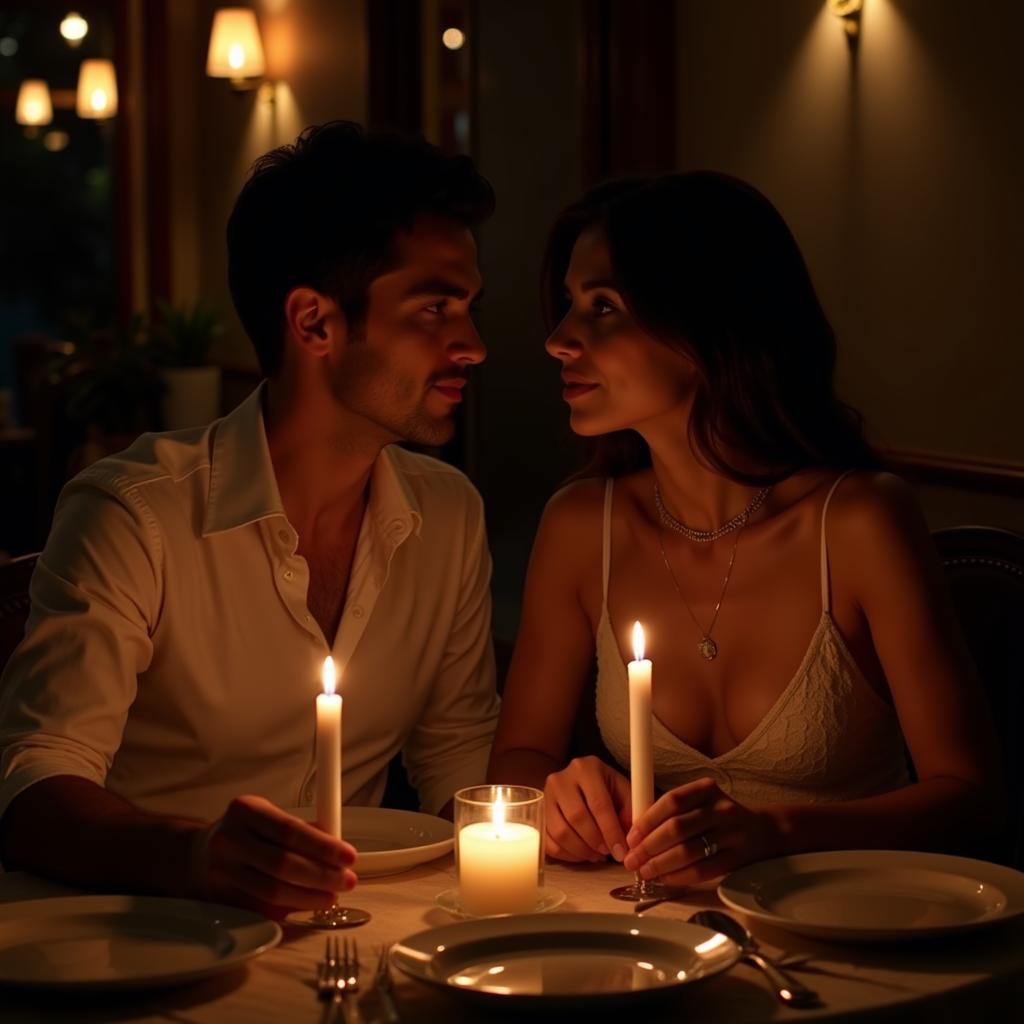 Romantic Candlelit Dinner Scene in an XXX Romantic Porn Movie