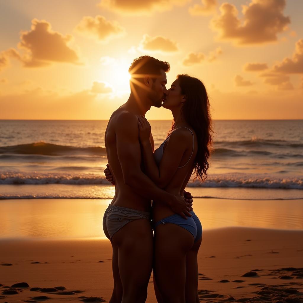 Couple Kissing on a Beach in an XXX Romantic Porn Movie