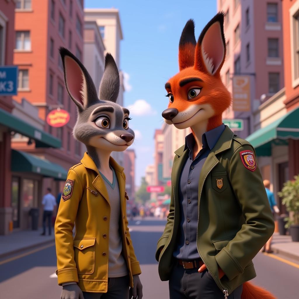 Judy Hopps and Nick Wilde investigating in Zootopia