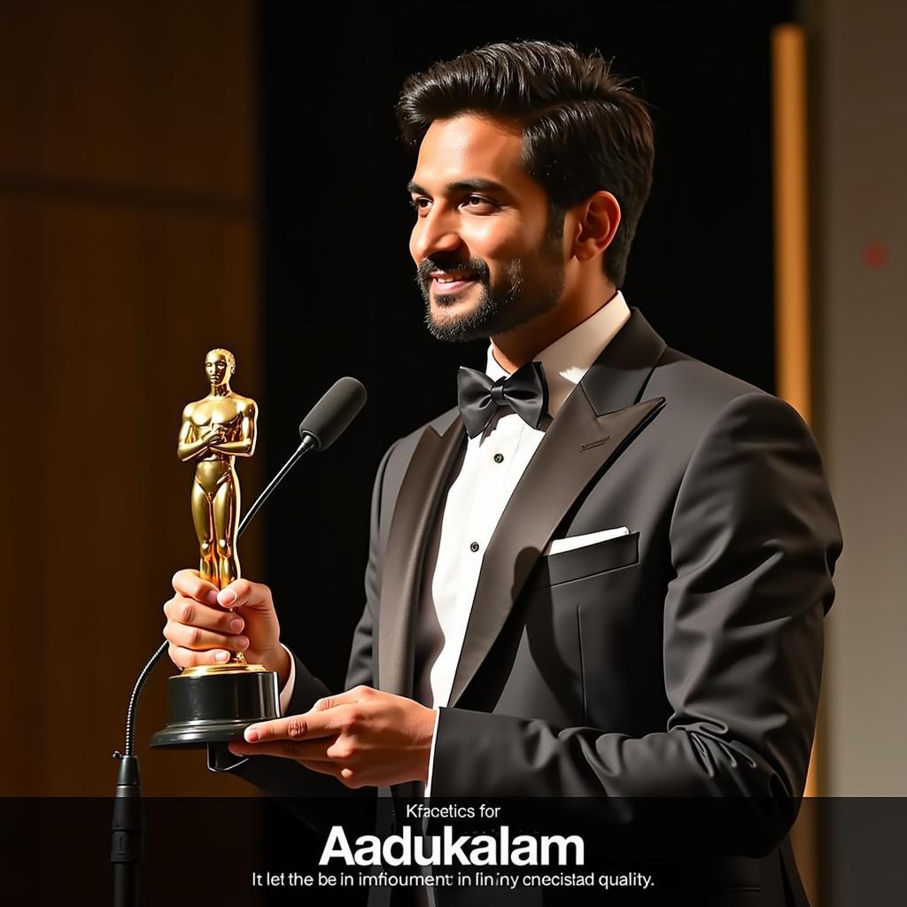 Dhanush receiving an award for Aadukalam