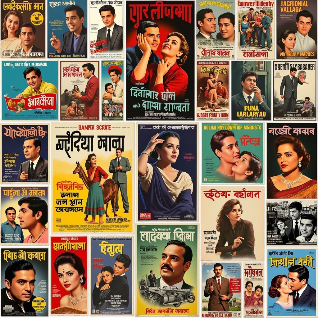 A collage of historical Bengali film posters