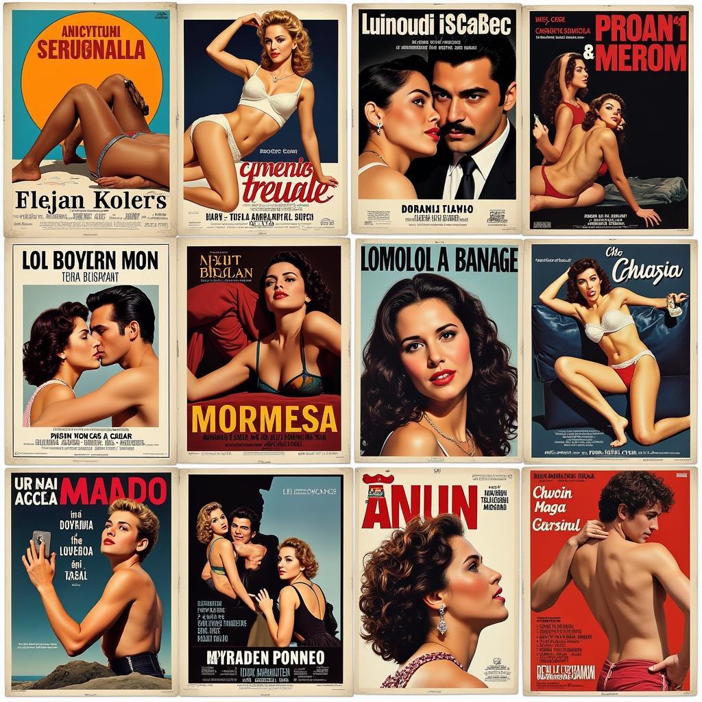 A montage of vintage Italian erotic film posters, showcasing the artistic styles and provocative imagery used to promote these films.