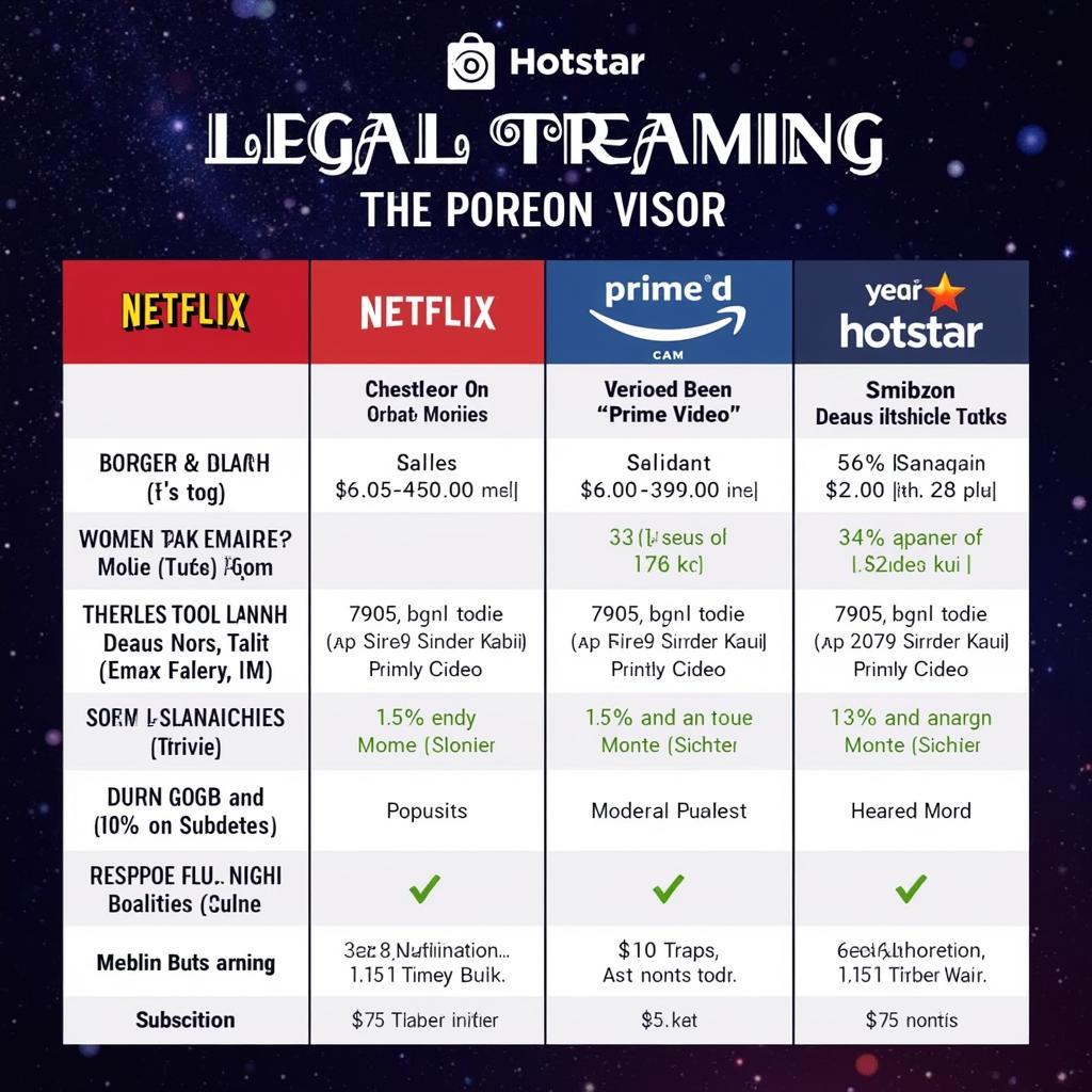 Legal Tamil Movie Streaming Platforms: A comparison chart highlighting popular streaming services offering Tamil movies, including subscription costs, available titles, and user interface.