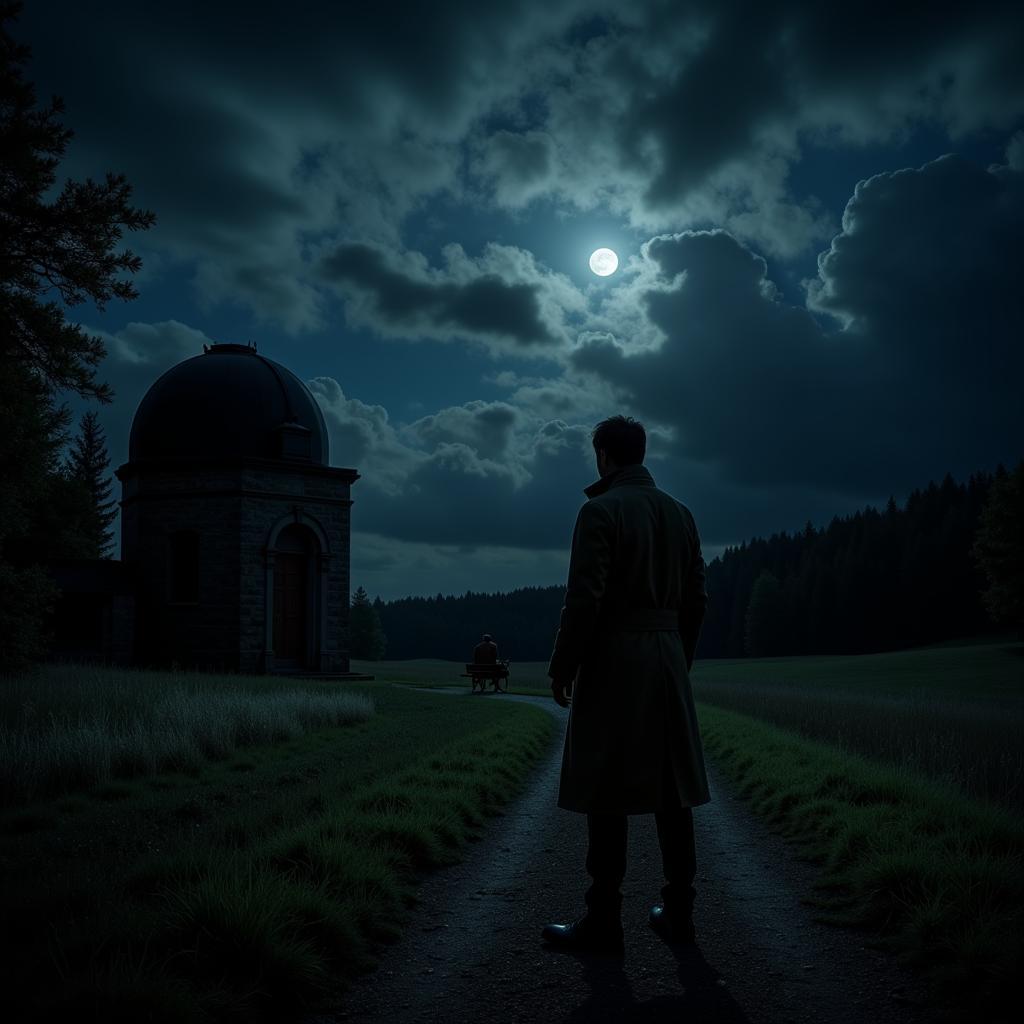 Detective Investigating Under the Eerie Moonlight