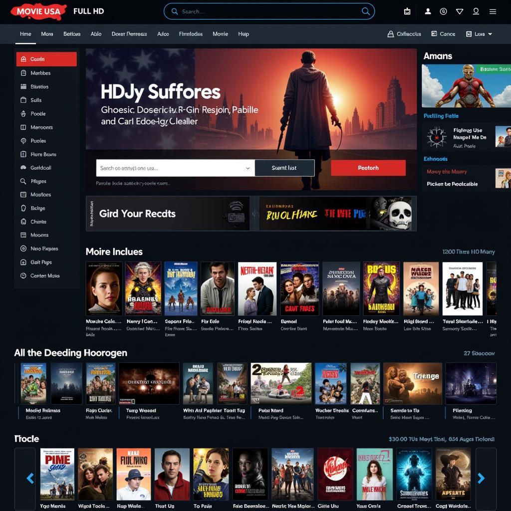 Movie USA Full HD Website Interface Showing Search and Browsing Options