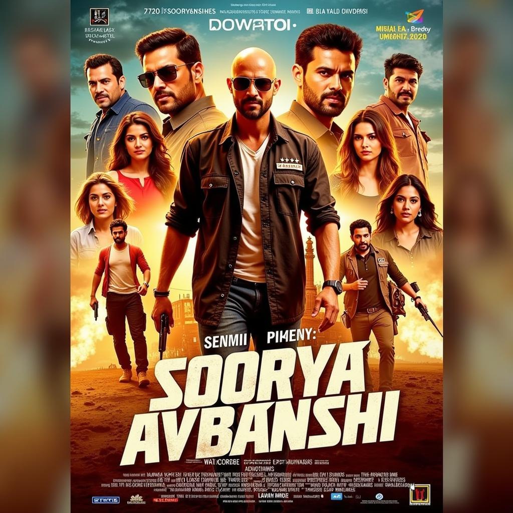 Sooryavanshi movie poster highlighting 720p BluRay quality.