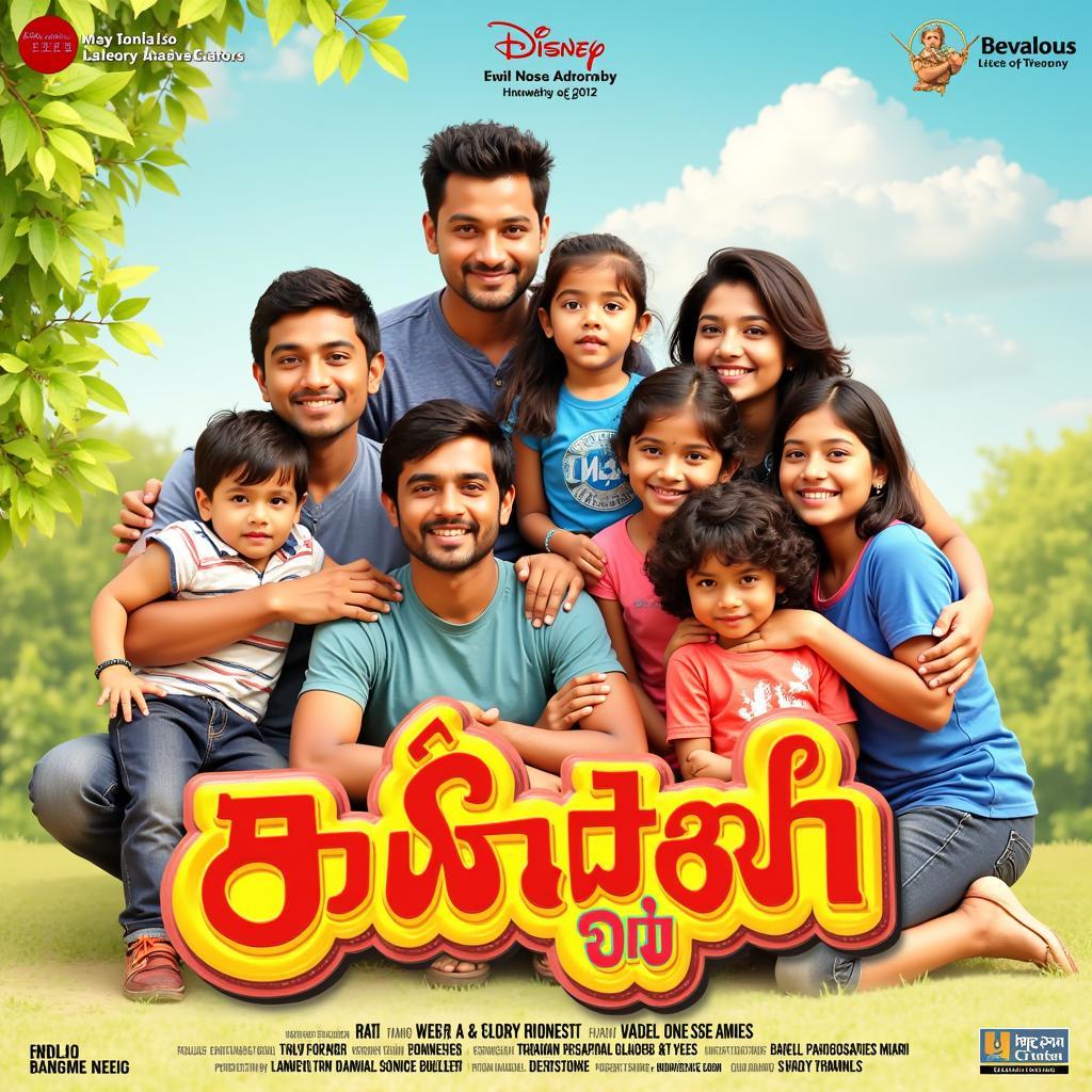 A vibrant poster showcasing a happy Tamil family