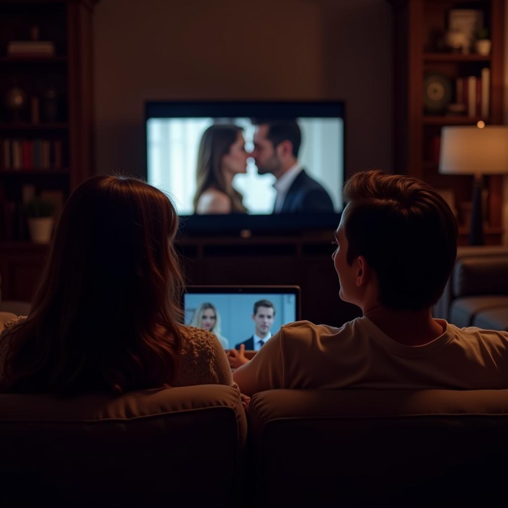 Couple enjoying an erotic movie on their laptop in full HD