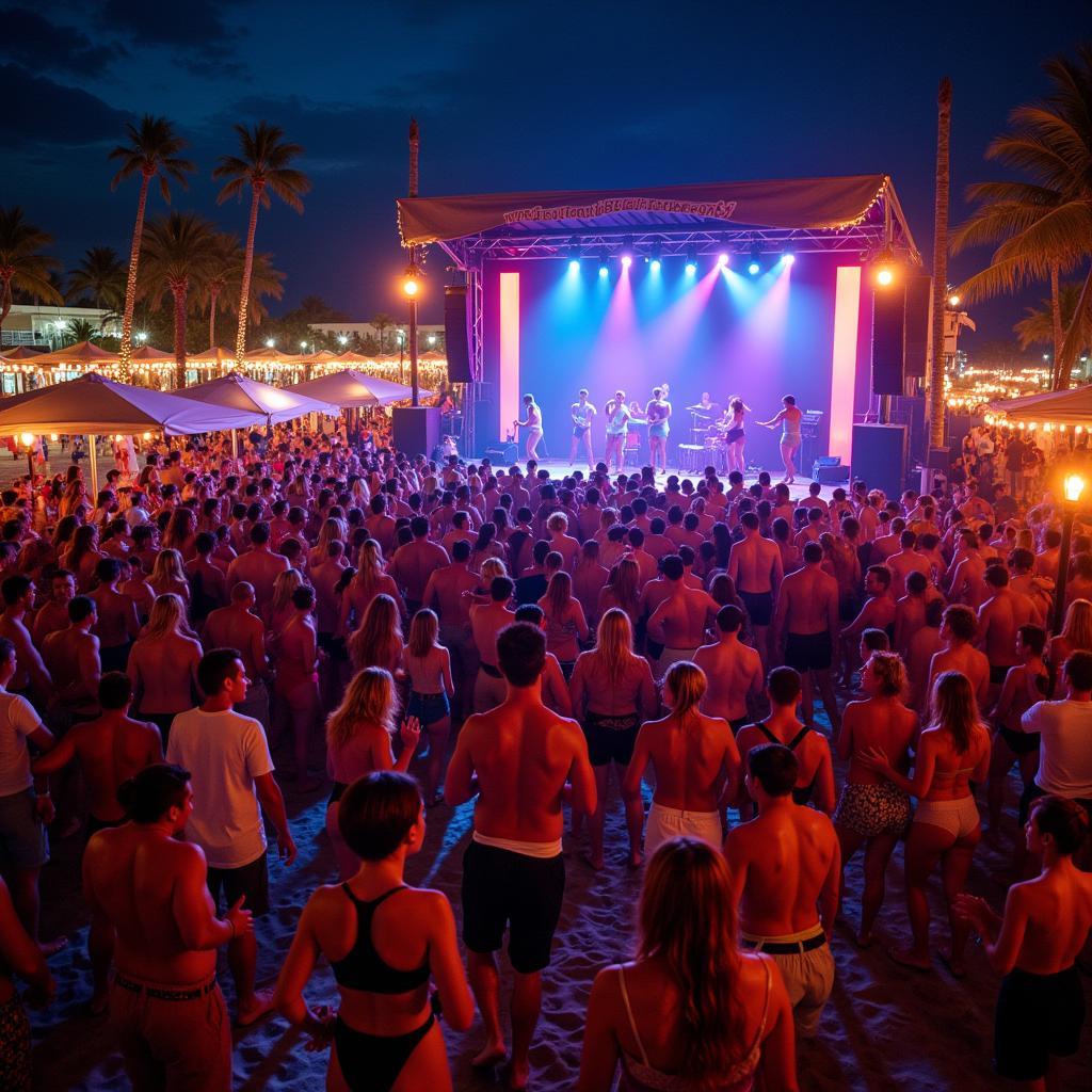 Beach Party Movie Scene with Music and Dancing