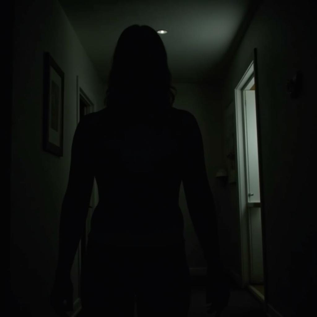 A still from an erotic horror film showing a dimly lit scene with a suggestive figure in the background.