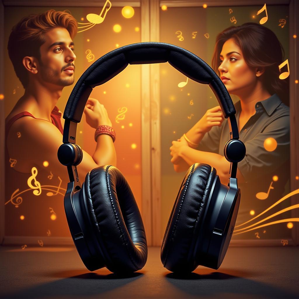 High-Quality Telugu Audio for Sankranthi Songs:  An image showcasing high-quality headphones with a background of a Sankranthi movie poster and musical notes.