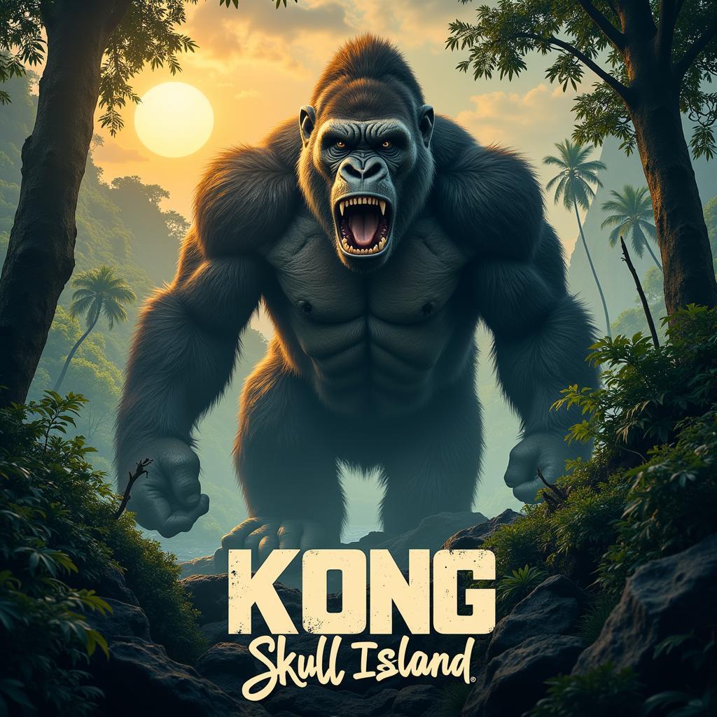 Kong: Skull Island movie poster featuring Kong in a dynamic pose against a vibrant jungle backdrop.