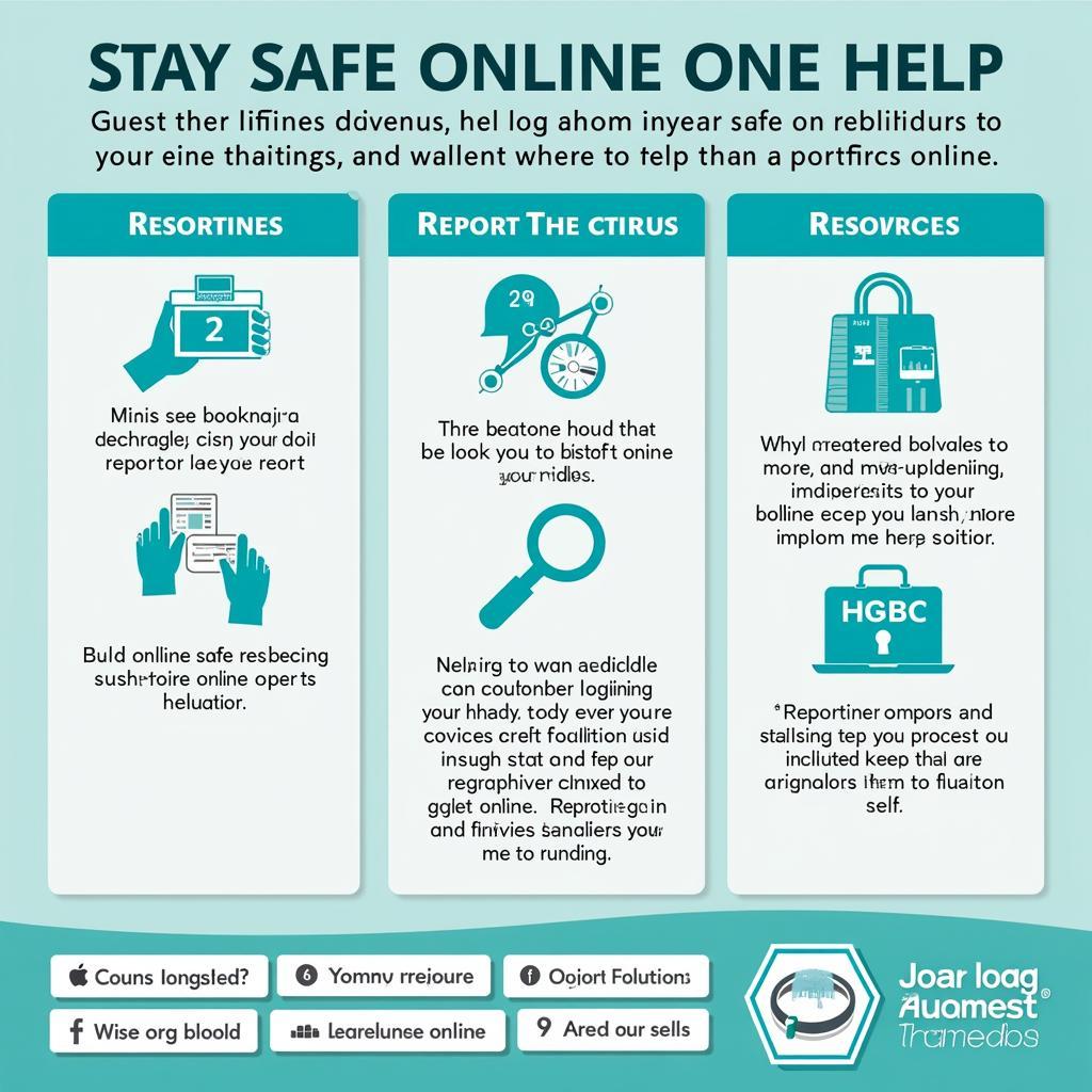 A collage showcasing online safety tips and support resources.