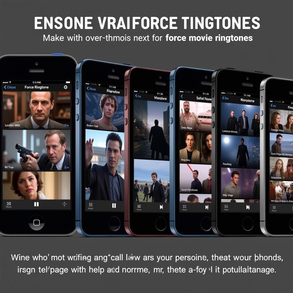 Personalized Force Movie Ringtones: Various phones displaying custom-made ringtones with different movie scenes.