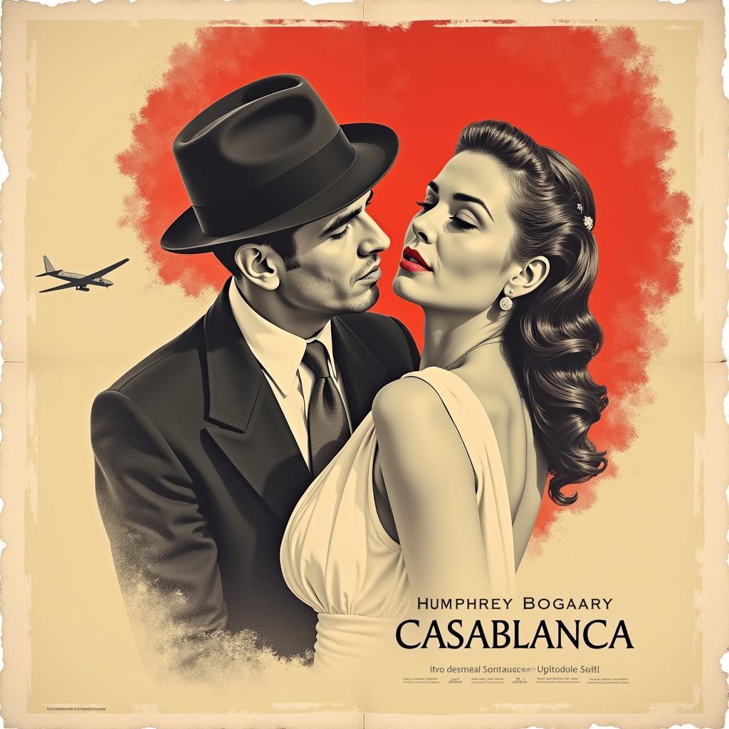 Casablanca vintage movie poster featuring Humphrey Bogart and Ingrid Bergman